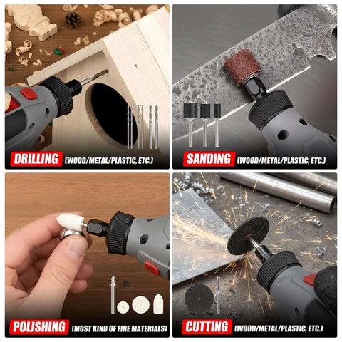 EZUVITA 618-piece rotary tool kit with red storage case; includes drilling, sanding, polishing, and cutting accessories.