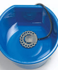 Submersible Bucket Deicer Water Heater for Livestock and Outdoor Pets, 250 Watt with Large Surface and Dual Thermostats in blue bucket
