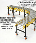 Heavy Duty Conveyor Belt Rollers With 1450 Lbs Load Capacity Adjustable Roller Stands with flexible angle adjustment for material handling.