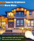 House illuminated with Dusk To Dawn Outdoor Sensor Light Bulbs No Fuss Auto On Off 11W LED 100W Equivalent Warm White 4 Pack