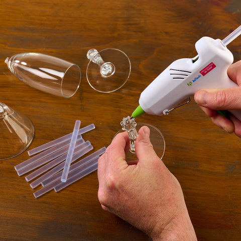 Using Clear Mini Hot Glue Sticks 4 Inch, 550 Count, All Temp Bonding for Crafting, DIY Projects, and School Stuff with mini glue gun