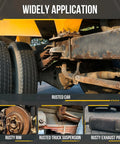 Rusted car parts showcasing a rusty rim, truck suspension, and exhaust pipe; ideal for use with Top Shelf 12 Piece Wire Wheel And Pen Brush Set For Power Drills Featuring 1 4 Inch Round Shank Knocks Loose Rust Quickly Without Any Hassle Heavy Duty Fibers Grip Tight And Sweep Debris Fast So You Get Back To Work Sharp.
