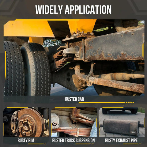 Rusted car parts showcasing a rusty rim, truck suspension, and exhaust pipe; ideal for use with Top Shelf 12 Piece Wire Wheel And Pen Brush Set For Power Drills Featuring 1 4 Inch Round Shank Knocks Loose Rust Quickly Without Any Hassle Heavy Duty Fibers Grip Tight And Sweep Debris Fast So You Get Back To Work Sharp.