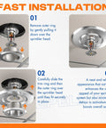 Chrome Extension Trim Ring For Recessed Fire Sprinkler Escutcheons shown in installation steps over sprinkler head.