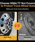 Before and after using 60 Pcs Lug Nut Covers 33mm Cylinder Nut Covers ABS Chrome Plastic Anti Rust Thread On Nut Cover Caps For Semi Trucks