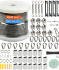 Heavy Duty One Eighth Inch Vinyl Coated Stainless Steel Wire Rope Kit With Two Hundred Feet Cable, Turnbuckles, Thimbles, Clips