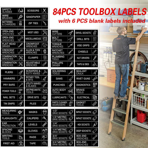 Slick Black Toolbox Organization Labels For Tool Chests And Drawers With Heavy Duty Self Adhesive Sticker Sheets Making Your Shop Hella Organized And Super Quick To Assemble Every Single Weekend Project