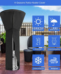 Universal Patio Heater Cover 89H X 33D X 19B Waterproof With Zipper 420D Fabric displayed on outdoor deck