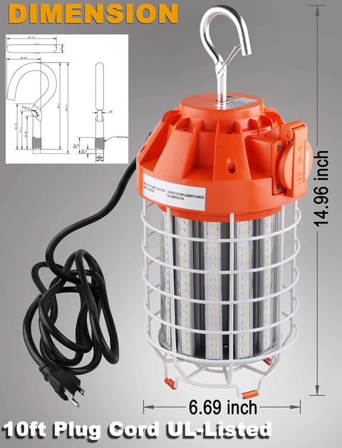 100W LED Temporary Work Light With 14000 Lumens Of Bright 5000K White Light Portable Plug In Flood Lamp For Job Sites