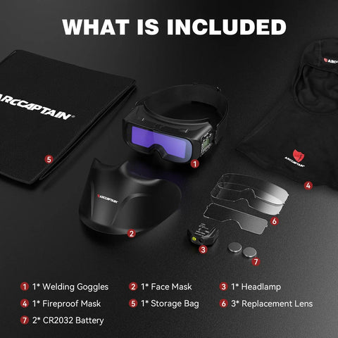 Top-Shelf Auto Darkening Welding Glasses With Integrated Led Light And True Color Lens, huge viewing area with accessories included.