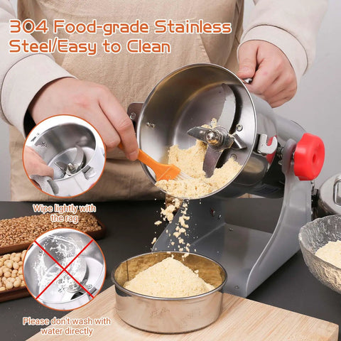 Heavy Duty 1800W Electric Grain Mill Grinder With 36000 Rpm High Speed Motor And 800g Stainless Steel Capacity for making superfine flour.