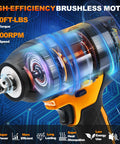 One Half Inch Cordless Impact Wrench With Brushless Motor, 1000 Newton Meters Of Torque And 740 Foot Pounds, Three Speed Settings