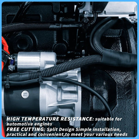 Split Wire Loom Tubing Set 1/4, 1/2, 3/8 Inch by 50 Feet With Pro Grade Automotive Flexible Conduit in engine use