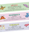 Must Have 21 Spanish Language Geography Countries Placard Label Set For Classroom Learning Great For Pre K Through 12 Students And Teachers 12 By 3 Inches Made In USA; Mexico, Guatemala, and Honduras labels with maps and facts.