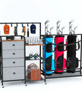 Heavy Duty Golf Bag Storage Rack For Garage Fits 3 Full Size Bags With 4 Drawers, Side Basket And Lockable Casters, 70-Inch Tall