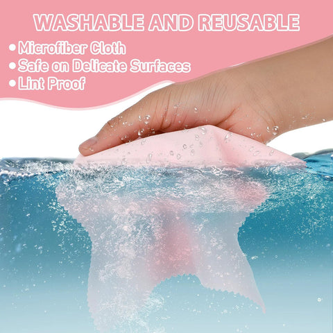 Andibro pink microfiber glasses cleaning cloths, 10-pack, soft reusable lens cloth for eyeglasses and phones