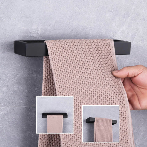 Matte Black SUS304 Stainless Steel Towel Holder Wall Mount Towel Ring And Hanger For Bathroom Lavatory Modern Square Design HG1706-BK