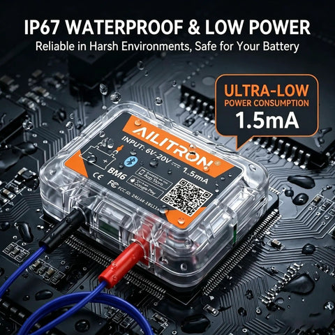 BM6 Bluetooth 12V Battery Monitor and Load Tester for Lead-Acid and Lithium, wireless analyzer with IP67 waterproof case