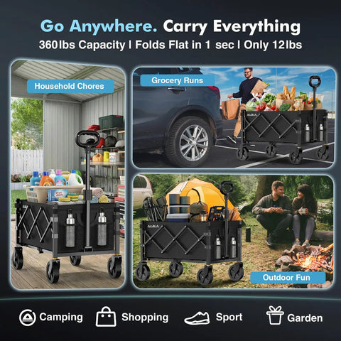 Heavy Duty Collapsible Wagon With Wheels All Terrain Utility Cart Foldable Portable Hauler Up To 360 Lbs For Groceries Beach Garden