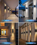 Dusk To Dawn Outdoor Wall Light With Up And Down Sconces Waterproof Anti Rust Cylinder Black Go To Exterior Wall Mount Porch Patio House Entryway Lighting 2 Pack used on porch wall decor doorway and commercial settings