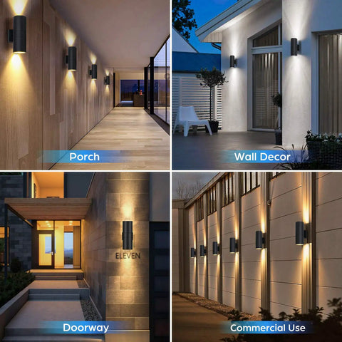 Dusk To Dawn Outdoor Wall Light With Up And Down Sconces Waterproof Anti Rust Cylinder Black Go To Exterior Wall Mount Porch Patio House Entryway Lighting 2 Pack used on porch wall decor doorway and commercial settings