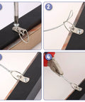 Step-by-step use of Picture Hanging Kit With 100 Feet Stainless Steel Braided Wire 20 D Ring Hangers 20 Screws And Aluminum Sleeves.