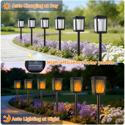 Gen2 Flickering Flame Solar Torch Lights 6 Pack outdoor lighting with solar panels and realistic flame effect for garden path