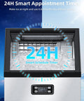 Ice Maker Machine That Cranks Out 100 Lbs Per Day, Stainless Steel Undercounter With 33 Lbs Storage, front view with timer