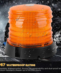 Close-up of Two Pack 60 LED Amber Warning Beacon Lights with Magnetic Base, IP67 waterproof rating, highlighting durability