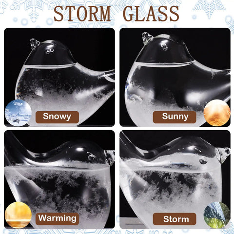 Glass Weather Forecaster Desktop Weather Station Barometer Gift For Women Girlfriend Christmas Birthday Valentine Gift For Her Home Office Decor And Desk Accessory That Sparks Intimate Chats And Cozy Vibes showing storm glass in different weather conditions.