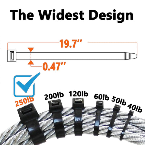 Heavy Duty 20 Inch Outdoor Zip Ties, 250lb Capacity, Extra Large 12mm Wide Thick Nylon Cable Wraps, Weatherproof, Heat And Cold Resistant, 40 Pack For Home Garage Garden And Outdoor Projects, 19.7 in x 0.47 in
