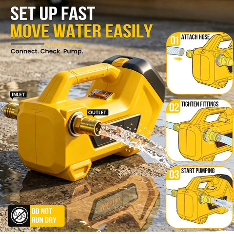 Brushless Cordless Water Transfer Pump For Yard Drainage And Job Site Projects Heavy Duty Utility Machine Built For 20 V Tool Batteries streaming water.