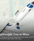 Heavy Duty Steam Mop With 12 Inch Sweeping Path For Hardwood And Tile Floors Featuring Built In Scrubber And Variable Steam Controls, clean under cabinets.