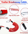 Breakaway Switch Kit With 6 Ft Coiled Trailer Brake Away Cable and Pull Pin Steel Spring Towing Wire for RVs and Trailers