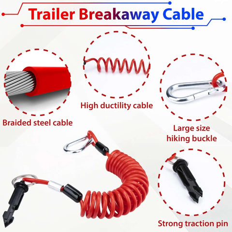 Breakaway Switch Kit With 6 Ft Coiled Trailer Brake Away Cable and Pull Pin Steel Spring Towing Wire for RVs and Trailers