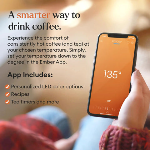 Keep Your Coffee Piping Hot With This App Controlled Smart Mug Featuring A 14Oz Rechargeable Heated Warmer Crisp LED Panel with Temperature Control.