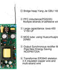 Internal view of Heavy Duty 100W 12V DC LED Driver Power Supply with labeled components, showing circuit board and wiring.