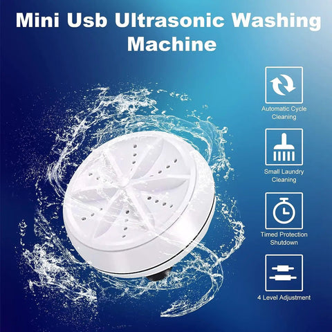 Portable Mini Washing Machine With Real Ultrasonic Power Foldable 3 In 1 Compact Setup For Travel And Small Spaces image with water effect.