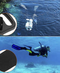 Diver using Dive Tank Backpack For Scuba Gear, Black Back Harness With Anti Skid Grip, 14.2 By 9.4 Inch, in underwater setting