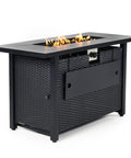 Propane Fire Pit Table 43 Inch Rectangle Outdoor Gas Fire Pit For Patio Balcony And Backyard 2 In 1 Dining Table And Fire Pit With Lava Rock And Table Lid, metal frame close-up.