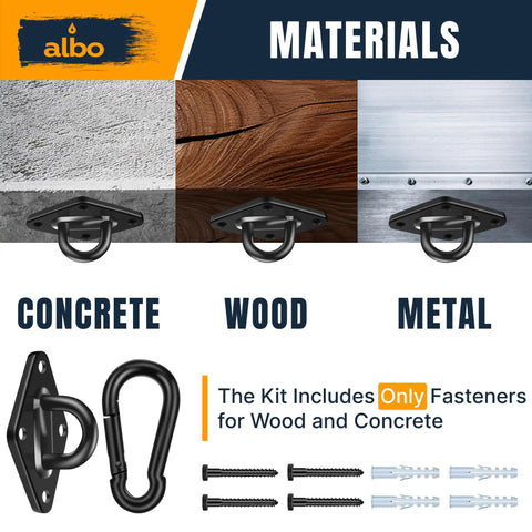 2650Lb Beefy Heavy Duty Ceiling Swing Hangers 2 Pack With Snap Carabiners, 304 Stainless Steel anchors for wood and concrete