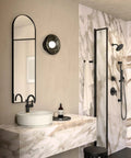 Modern bathroom with Matte Black Shower Arm With Matching Flange Included No-Fuss Install 1/2-Inch IPS Connection Premium Standard Length