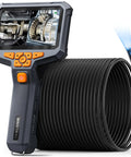 50Ft Sewer Camera With Dual Lens Borescope and Light 4.3 Inch HD Drain Endoscope showing gears on display