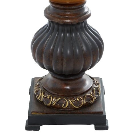 Base detail of Rustic Polystone Uplight Set Of 2 With Frosted Glass And Gold Accent In Brown Finish 9 Inch Wide By 18 Inch High
