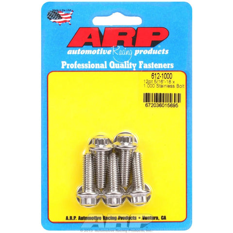 5/16-18 By 1 Inch 12 Point Socket Head Cap Screw Heavy Duty Stainless Steel Fastener For Pickup Truck Repair Shop Floor shown in packaging.