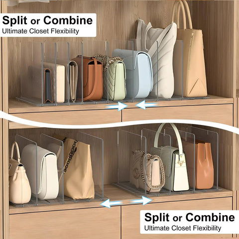 Adjustable Clear Dividers Closet Organizer Designed As The Ultimate Purse Storage Solution To Keep Your Handbags Crisp Upright Without Sagging Drama Straight Up Solid Wardrobe Gear That Slaps On Any Shelf And Flexes Your Designer Collection Every Single