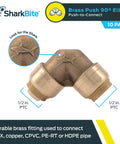 Push To Connect Brass Plumbing Elbow Fitting For Half Inch PEX Copper CPVC PERT HDPE Pack Of Ten Ninety Degree Bend