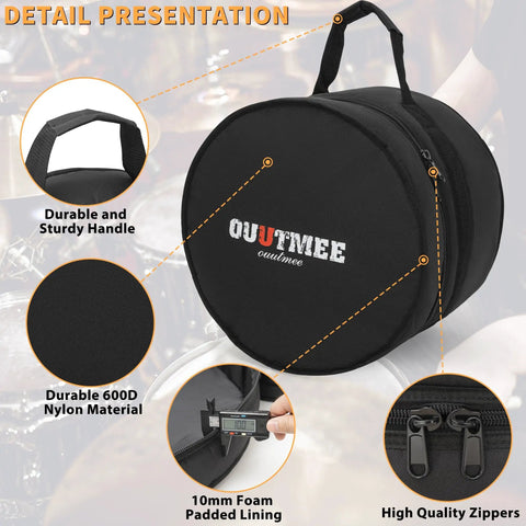 Pro Level Five Piece Drum Bag Set With Sick 10 Mm Shock Absorbing Padding showing durable handle and 600D nylon material.