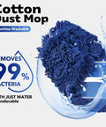 24 Inch Heavy Duty Cotton Dust Mop Refill Washable Replacement Heads For Large Spaces And Warehouses Fits Standard Frames On Hardwood Marble And Concrete 3 Pack close-up showing blue cotton mop head with water droplets