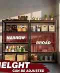 Heavy Duty 5 Tier Adjustable Garage Shelving Rack With Steel Construction And MDF Boards 2400 Lbs Capacity Ultra Sturdy Garage Storage Shelf System For Tools Parts And More, adjustable height shelves
